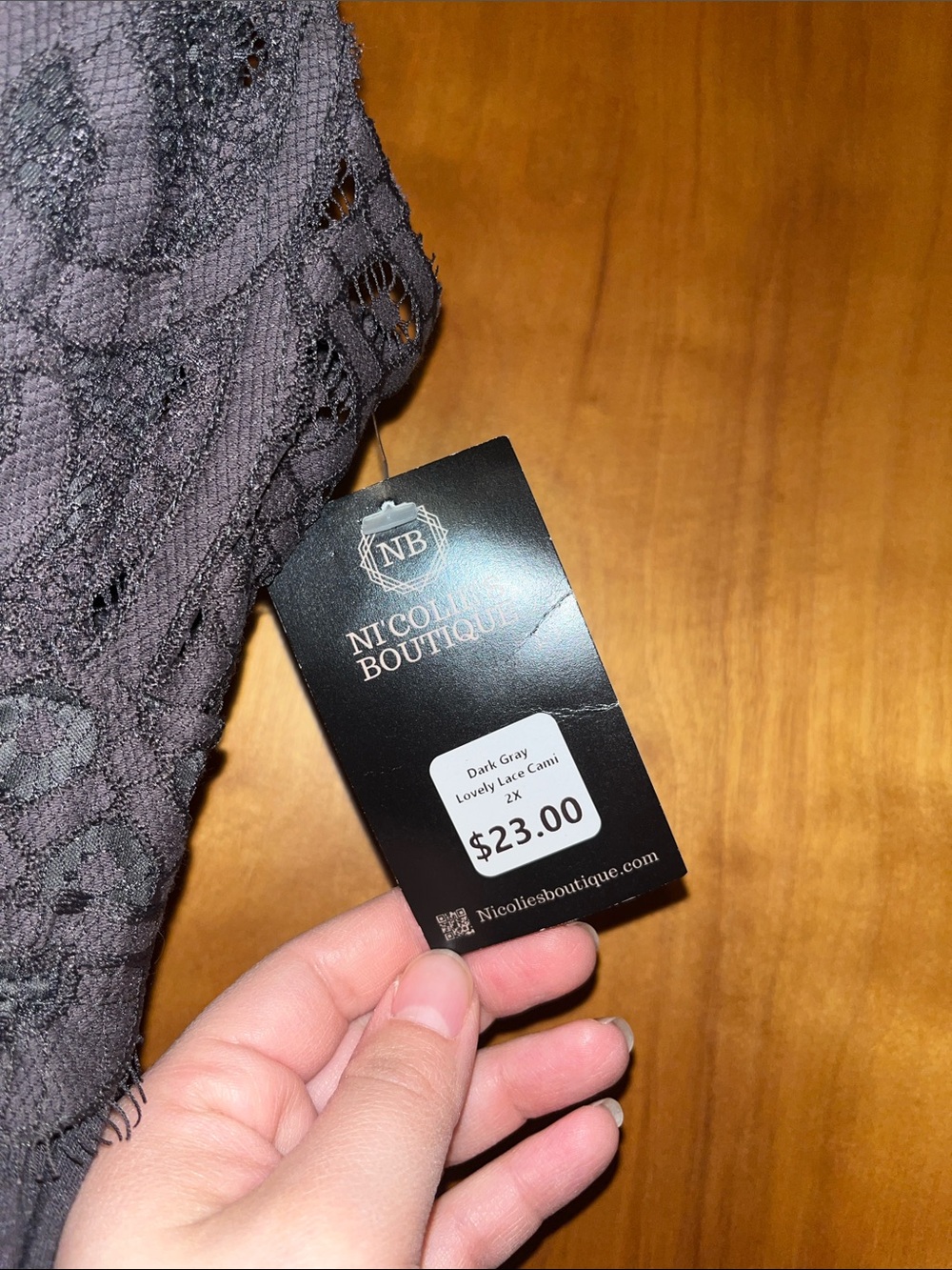Zenana Dark Gray Lovely Lace Cami - Picture 2 of 3